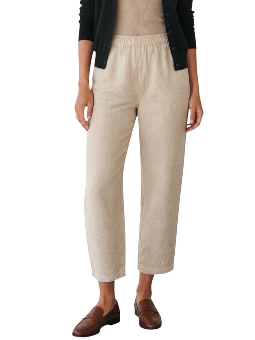 RACHEL RACHEL ROY 100% Linen Straight-Leg Cropped Pants in Beige Size L — SUMMER